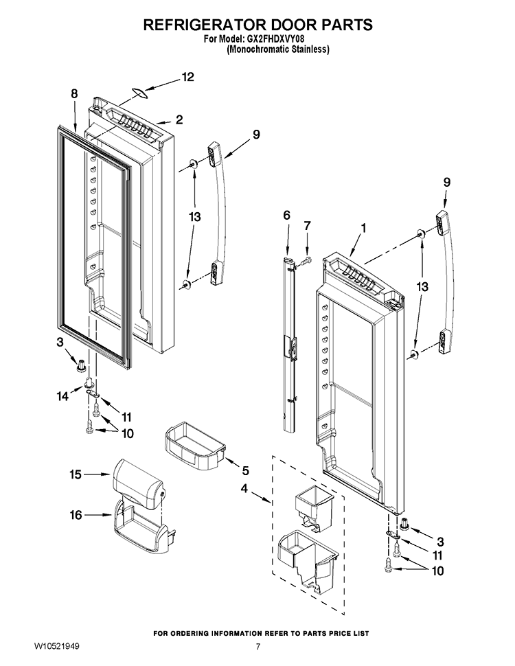 REFRIGERATOR DOOR PARTS Diagram and Parts List for GX2FHDXVY08  Whirlpool Refrigerator