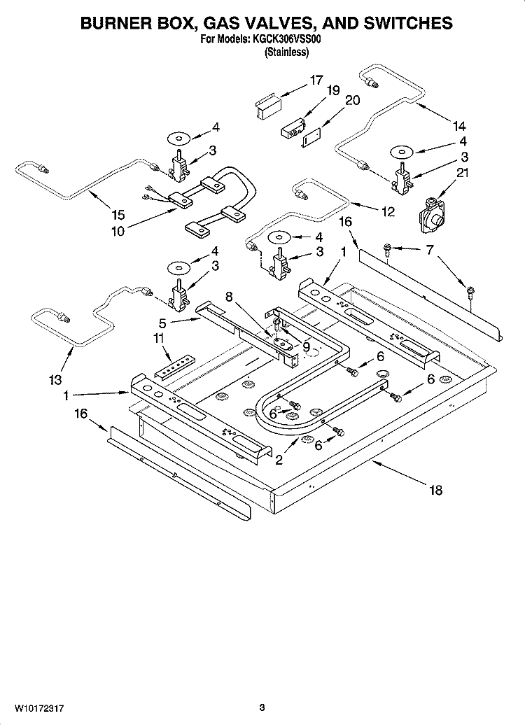 BURNER BOX, GAS VALVES, AND SWITCHES, OPTIONAL PARTS (NOT INCLUDED) Diagram and Parts List for KGCK306VSS00  KitchenAid Cooktop
