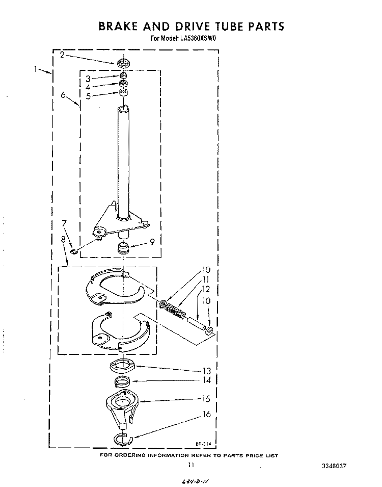 BRAKE AND DRIVE TUBE Diagram and Parts List for LA5360XSW0  Whirlpool Washer