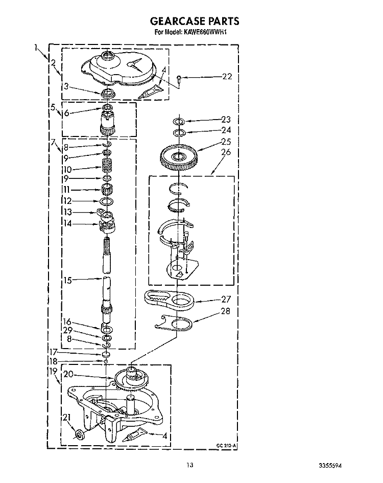 GEARCASE Diagram and Parts List for KAWE660WWH1  KitchenAid Washer