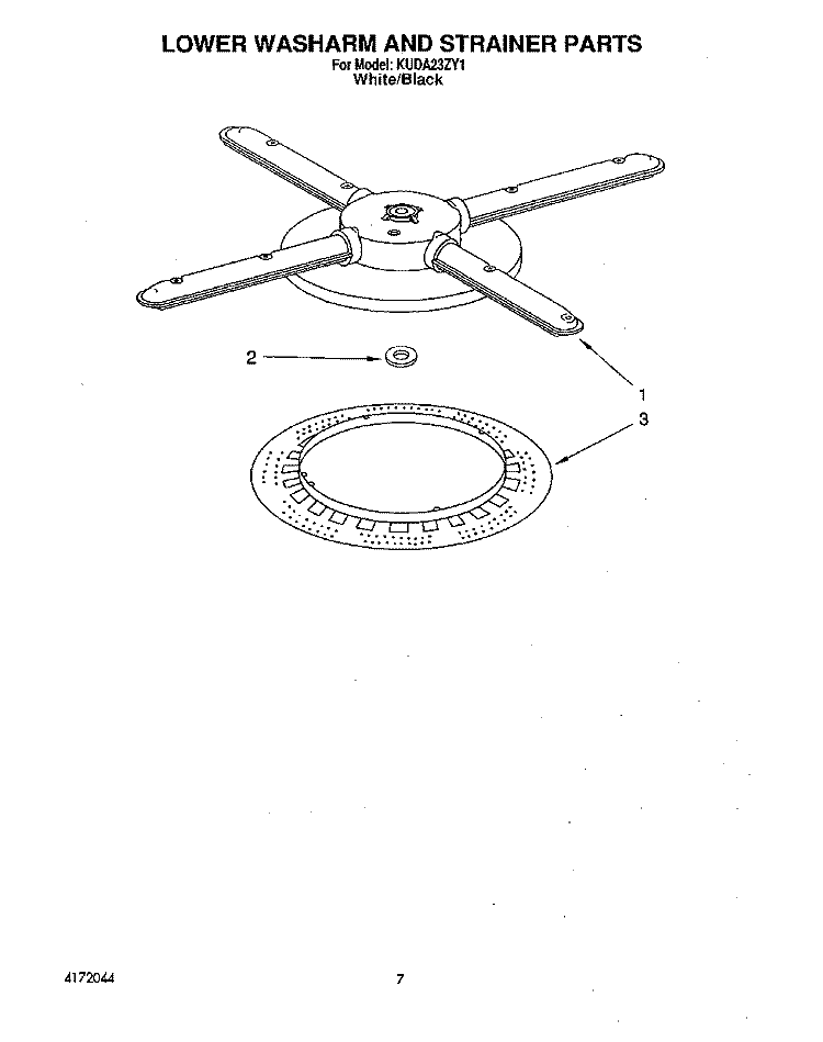 LOWER WASHARM AND STRAINER Diagram and Parts List for KUDA23ZY1  KitchenAid Dishwasher