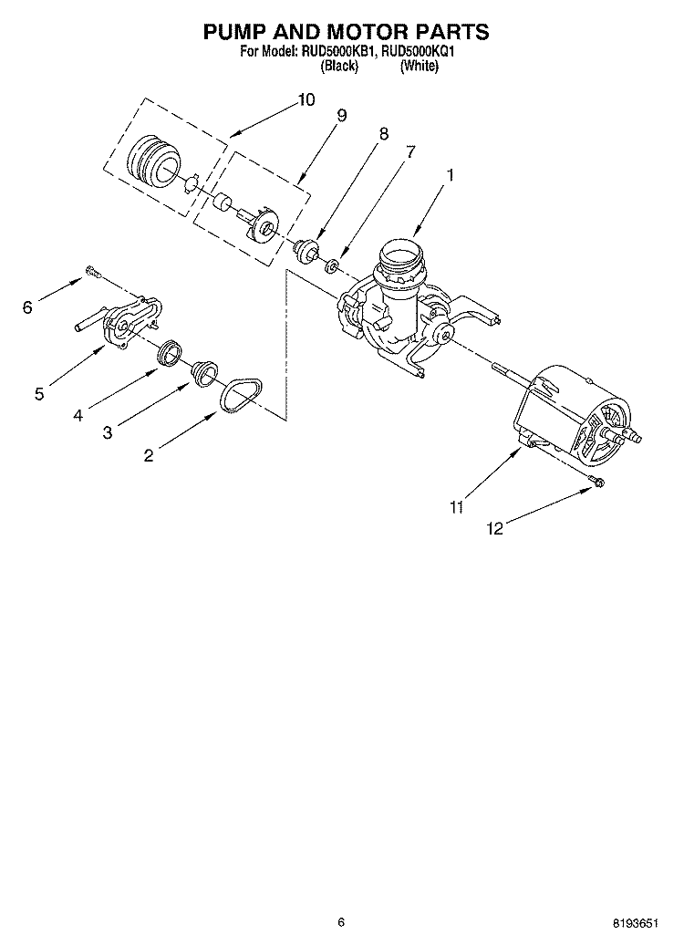 PUMP AND MOTOR PARTS Diagram and Parts List for RUD5000KQ1  Roper Dishwasher