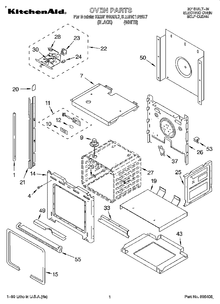 OVEN Diagram and Parts List for KEBI101DBL7  KitchenAid Wall Oven