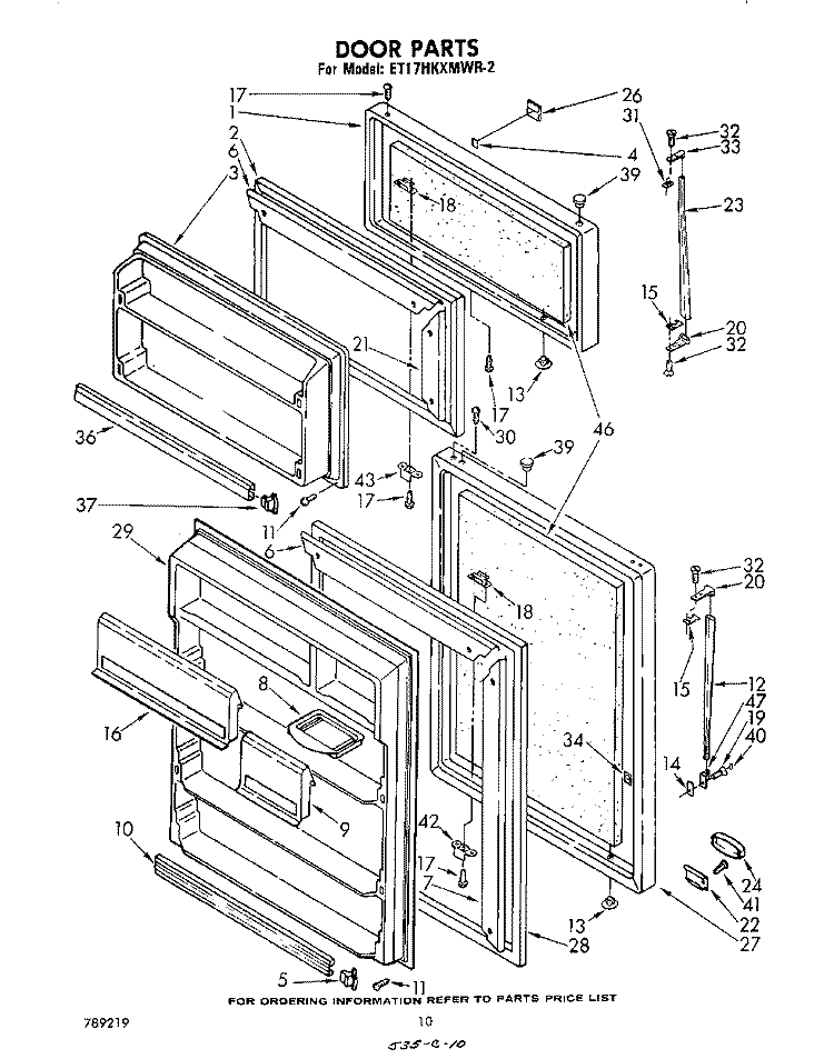 DOOR , NOT ILLUSTRATED AND OPTIONAL Diagram and Parts List for ET17HKXMWR2  Whirlpool Refrigerator