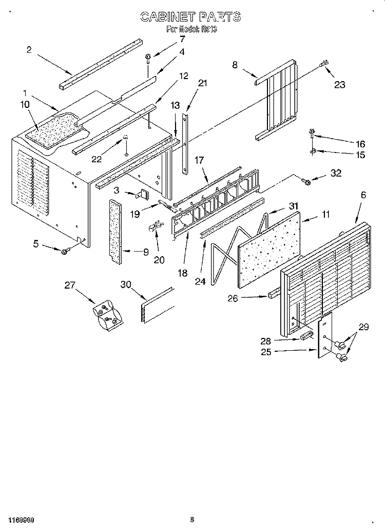 CABINET Diagram and Parts List for R613  Whirlpool Air Conditioner