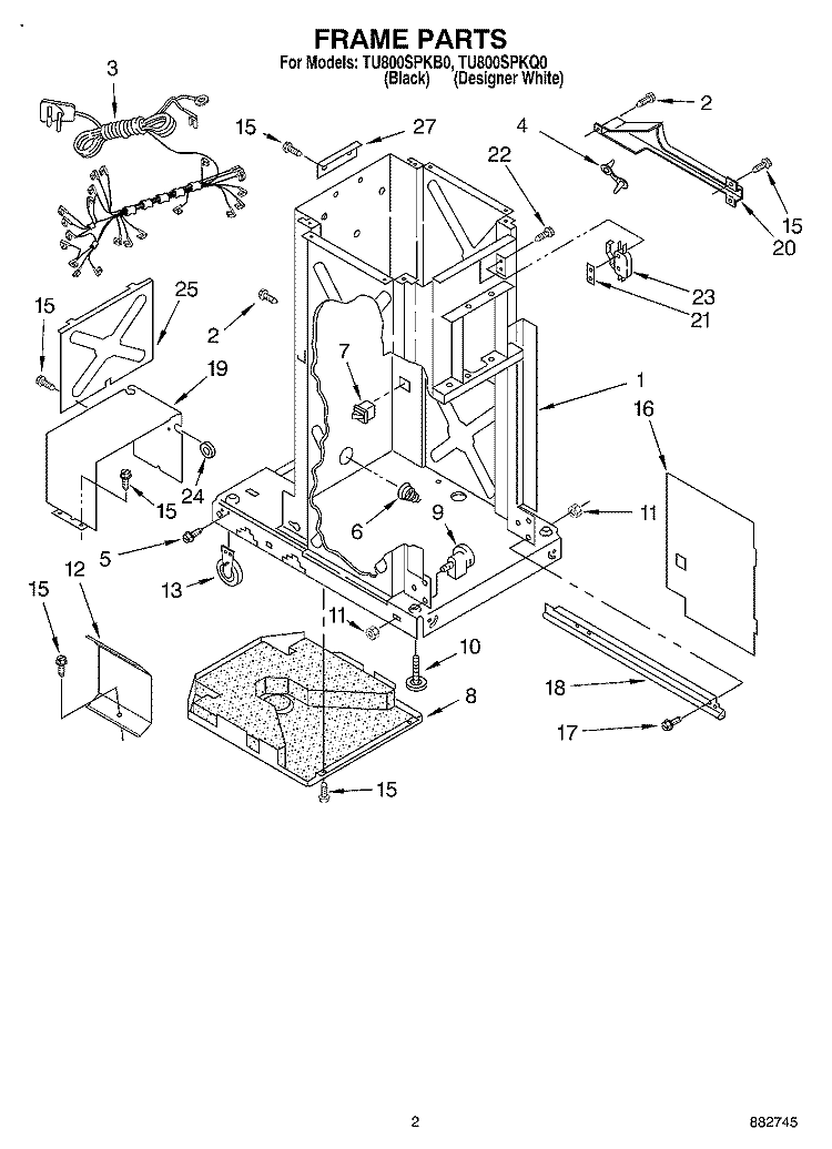 FRAME Diagram and Parts List for TU800SPKQ0  Whirlpool Trash Compactor