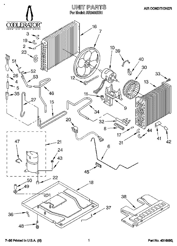 UNIT, LITERATURE Diagram and Parts List for AR2400XA1  Whirlpool Air Conditioner