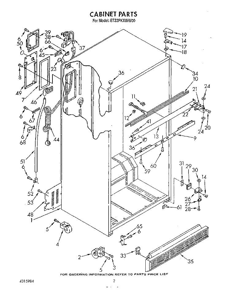 CABINET Diagram and Parts List for ET22PKXWW00  Whirlpool Refrigerator