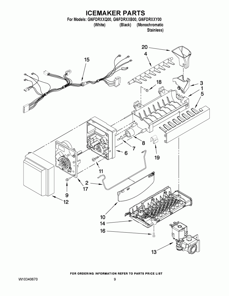 ICEMAKER PARTS Diagram and Parts List for GI6FDRXXB00  Whirlpool Refrigerator