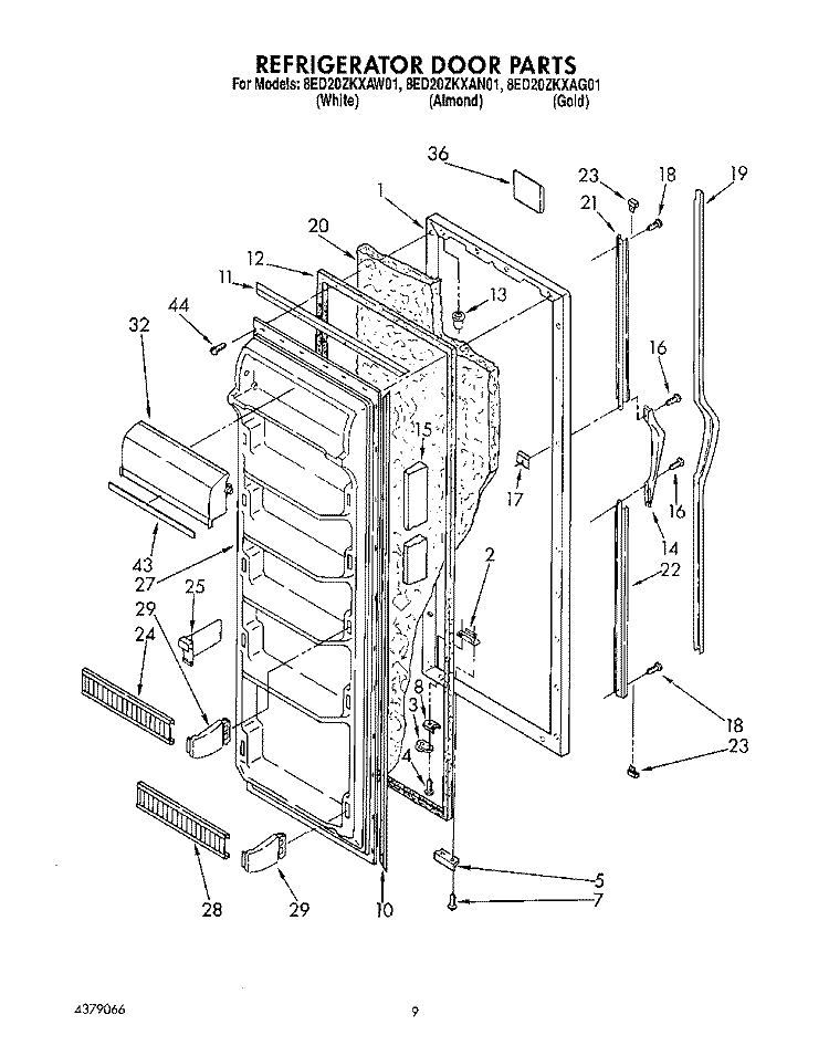 REFRIGERATOR DOOR Diagram and Parts List for 8ED20ZKXAW01  Whirlpool Refrigerator