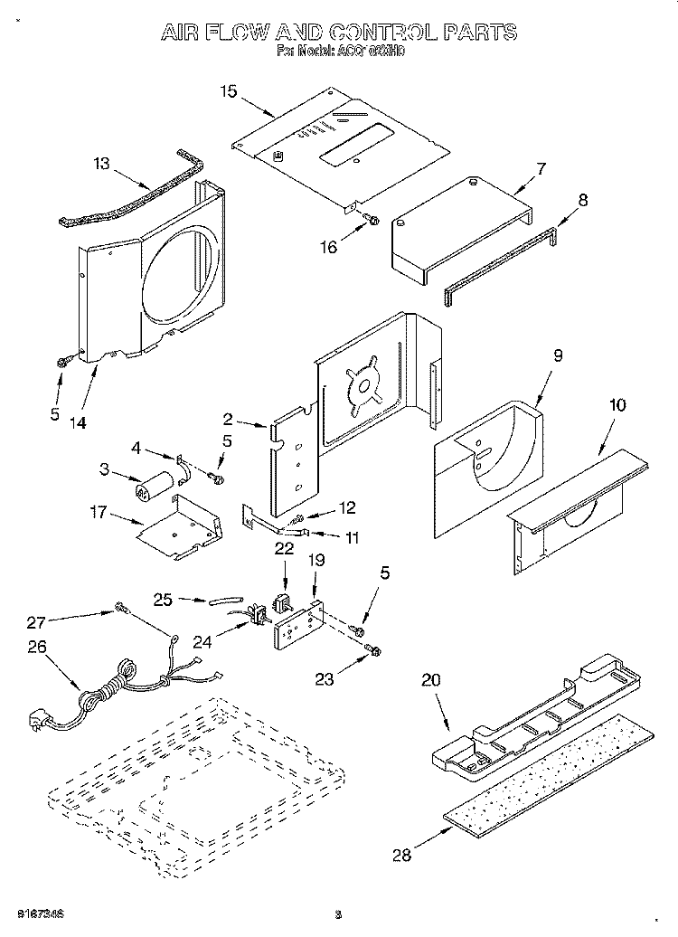 AIRFLOW AND CONTROL Diagram and Parts List for ACQ102XH0  Whirlpool Air Conditioner