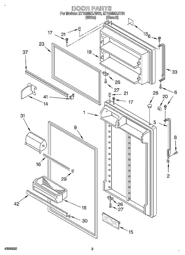 DOOR Diagram and Parts List for ET18MMXJW00  Whirlpool Refrigerator