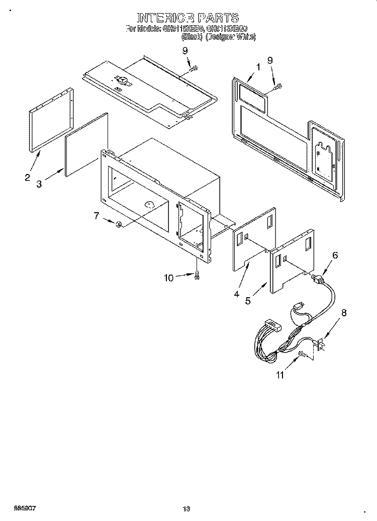 INTERIOR Diagram and Parts List for GH9115XEB0  Whirlpool Microwave