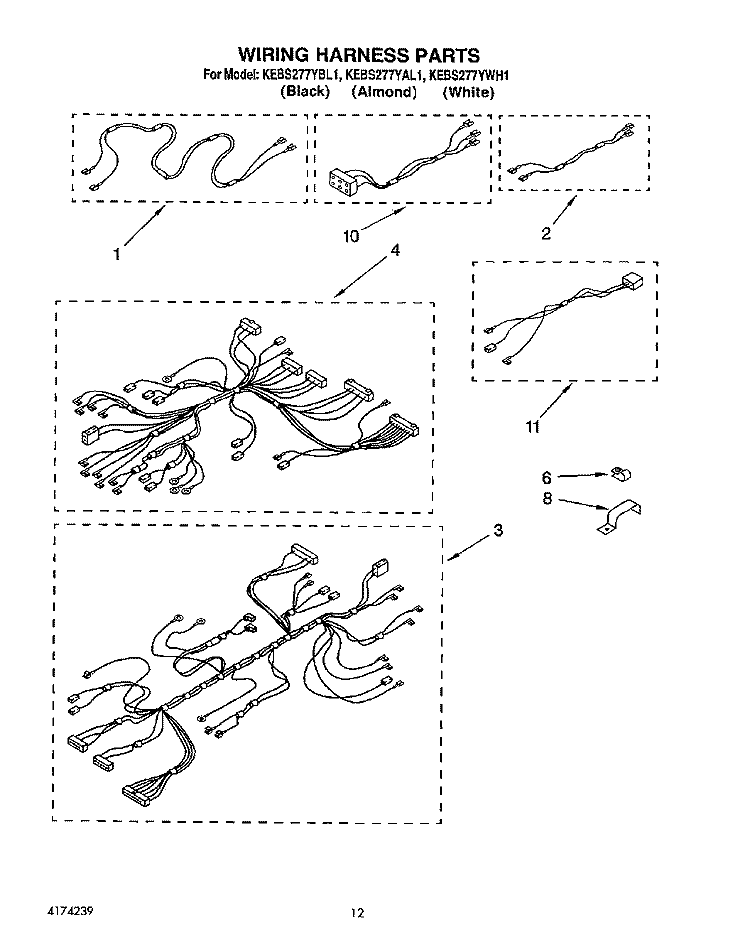 WIRING HARNESS Diagram and Parts List for KEBS277YWH1  KitchenAid Wall Oven