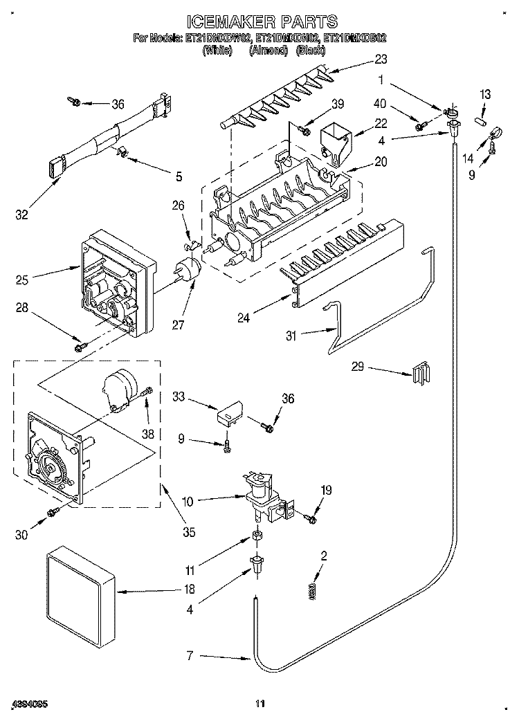 ICEMAKER Diagram and Parts List for ET21DMXDW02  Whirlpool Refrigerator