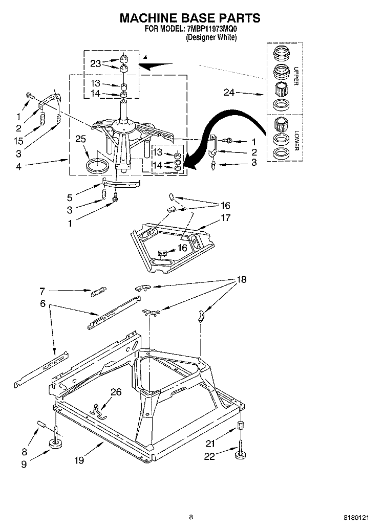 MACHINE BASE PARTS Diagram and Parts List for 7MBP11973MQ0  Whirlpool Washer