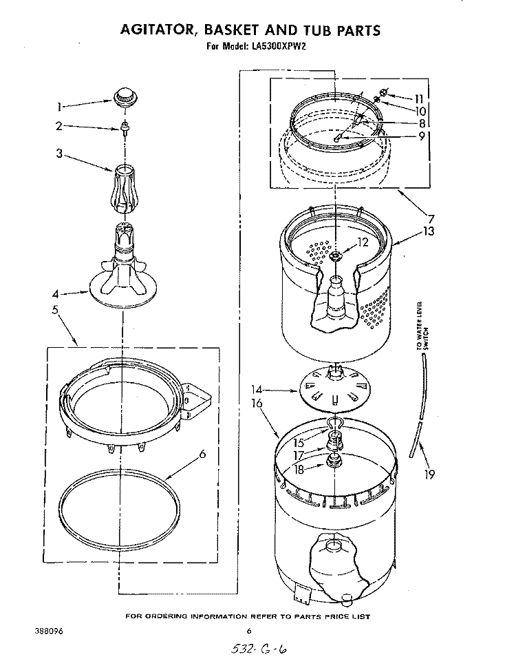 AGITATOR, BASKET AND TUB Diagram and Parts List for LA5300XPW2  Whirlpool Washer