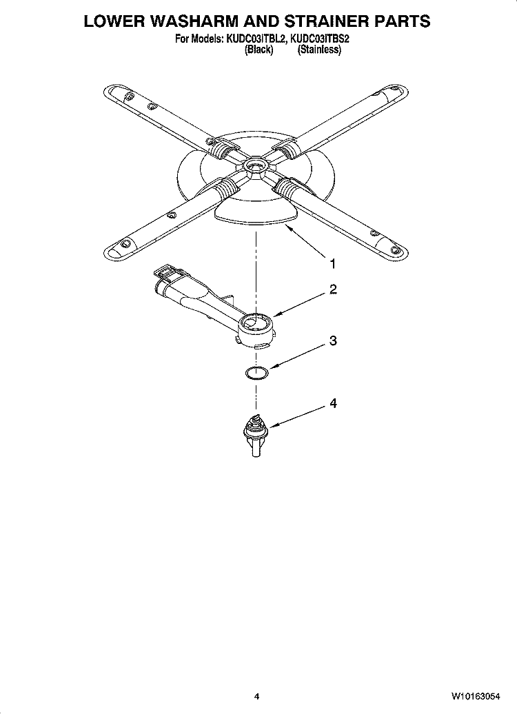 LOWER WASHARM AND STRAINER PARTS Diagram and Parts List for KUDC03ITBS2  KitchenAid Dishwasher