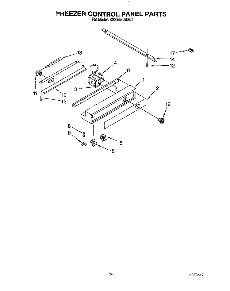 FREEZER CONTROL PANEL Diagram and Parts List for KSSS36DBX01  KitchenAid Refrigerator