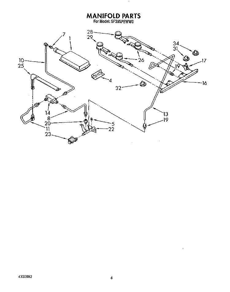 MANIFOLD Diagram and Parts List for SF395PEWW0  Whirlpool Range