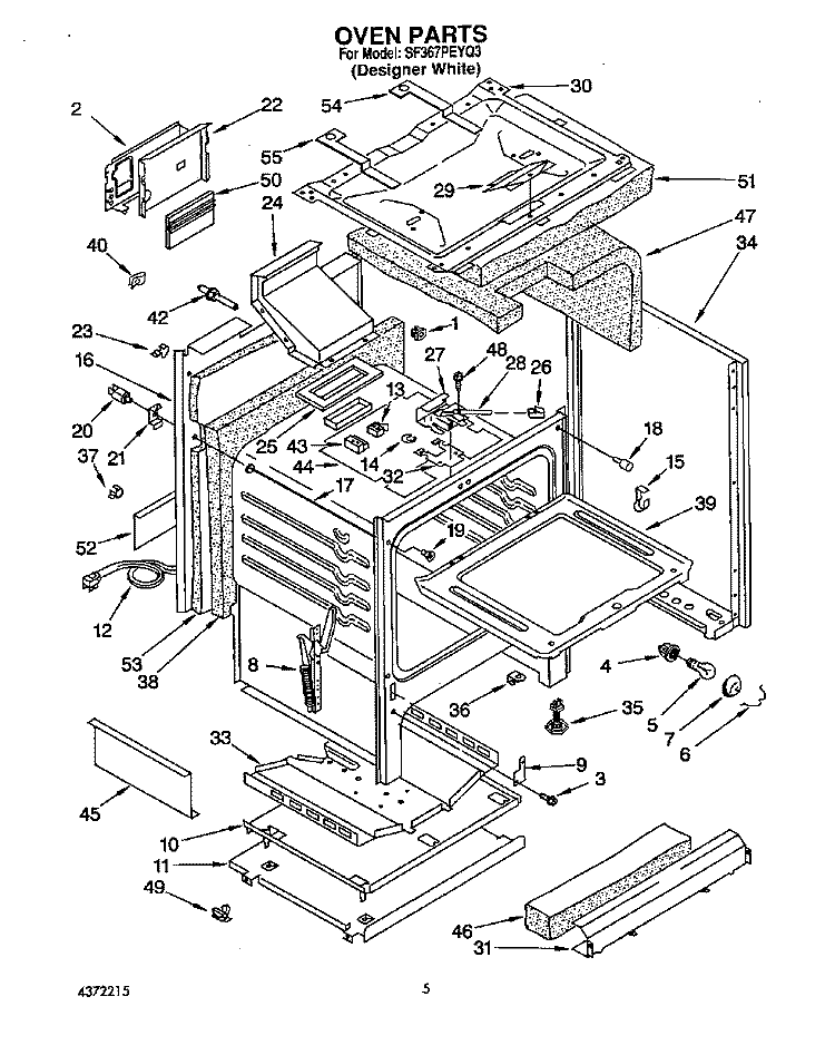OVEN Diagram and Parts List for SF367PEYQ3  Whirlpool Range
