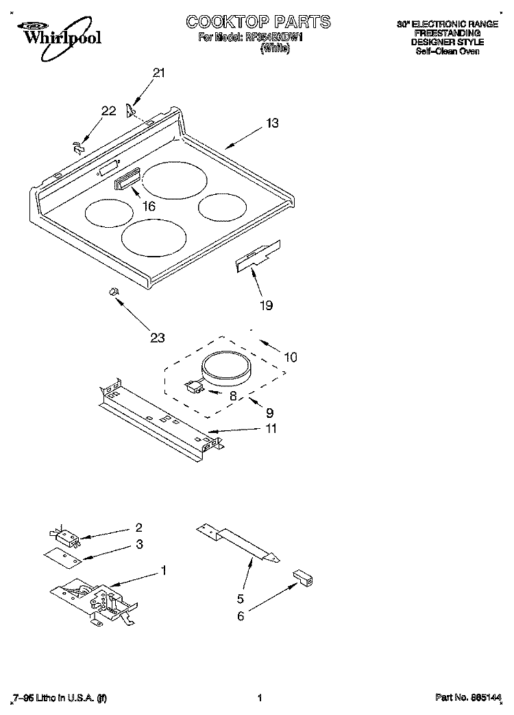 COOKTOP, LITERATURE Diagram and Parts List for RF354BXDW1  Whirlpool Range