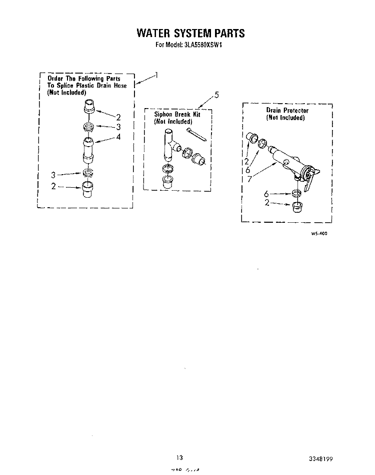WATER SYSTEM Diagram and Parts List for 3LA5580XSW1  Whirlpool Washer
