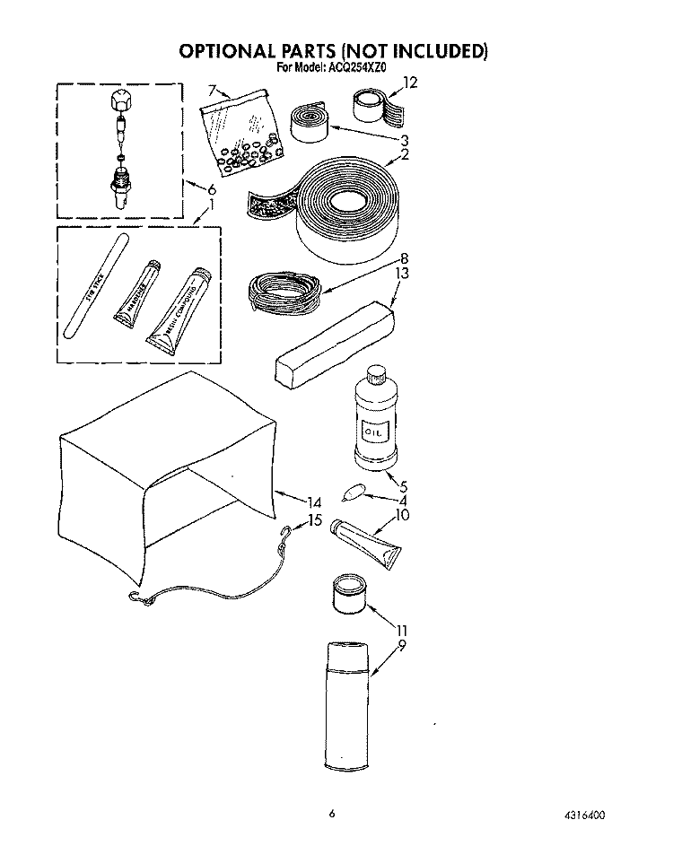 OPTIONAL Diagram and Parts List for ACQ254XZ0  Whirlpool Air Conditioner