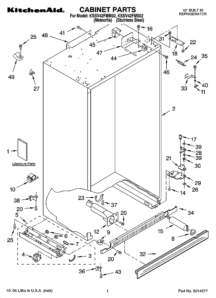 CABINET PARTS Diagram and Parts List for KSSV42FMS02  KitchenAid Refrigerator