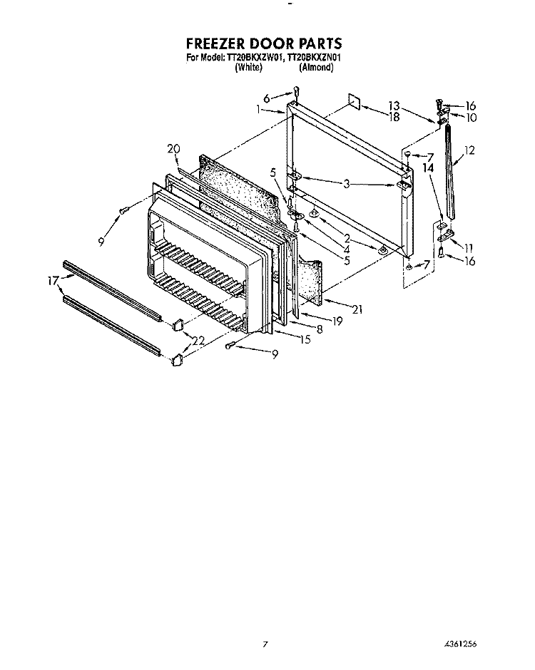 FREEZER DOOR Diagram and Parts List for TT20BKXZN01  Whirlpool Refrigerator