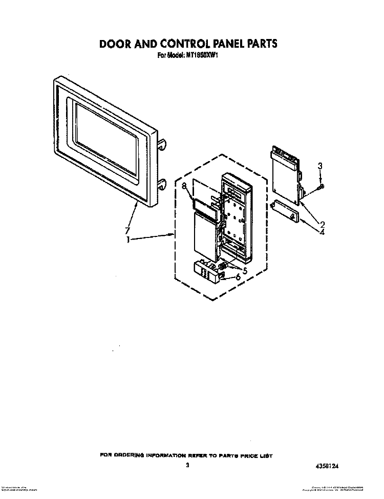 DOOR AND CONTROL PANEL Diagram and Parts List for MT1850XW1  Whirlpool Microwave