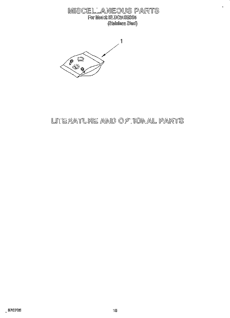 MISCELLANEOUS, LIT/OPTIONAL Diagram and Parts List for KUDC24SESS5  KitchenAid Dishwasher