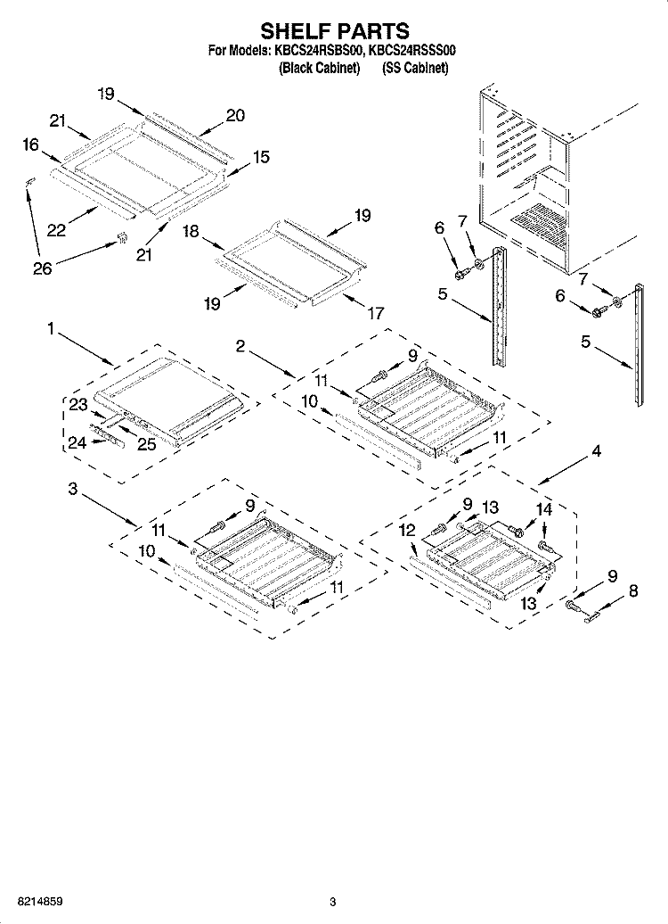 SHELF PARTS Diagram and Parts List for KBCS24RSBS00  KitchenAid Wine and Beverage Cooler