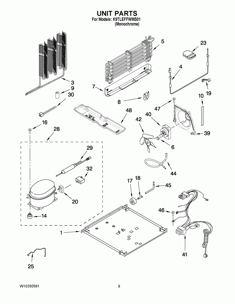 UNIT PARTS Diagram and Parts List for K9TLEFFWMS01  KitchenAid Refrigerator