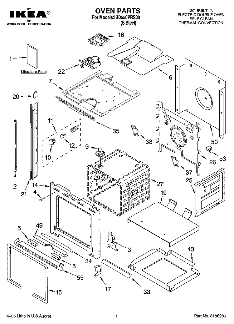 OVEN PARTS Diagram and Parts List for IBD550PRS00  Whirlpool Wall Oven