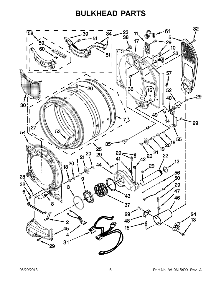 BULKHEAD PARTS Diagram and Parts List for WGD94HEAW1  Whirlpool Dryer