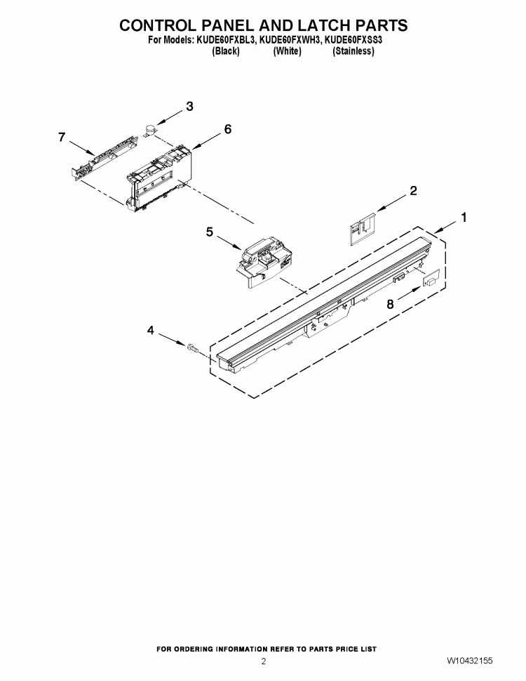 CONTROL PANEL AND LATCH PARTS Diagram and Parts List for KUDE60FXBL3  KitchenAid Dishwasher