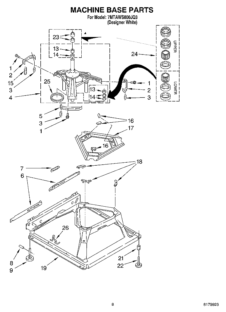 MACHINE BASE Diagram and Parts List for 7MTAWS800JQ3  Whirlpool Washer