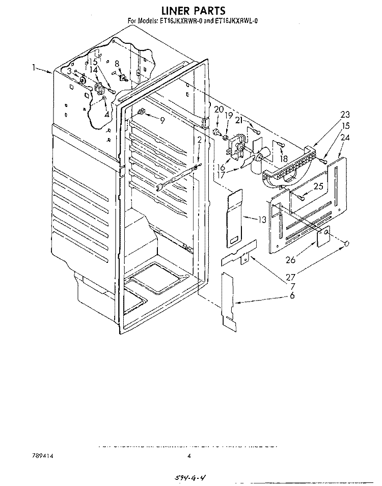 LINER Diagram and Parts List for ET16JKXRWR0  Whirlpool Refrigerator