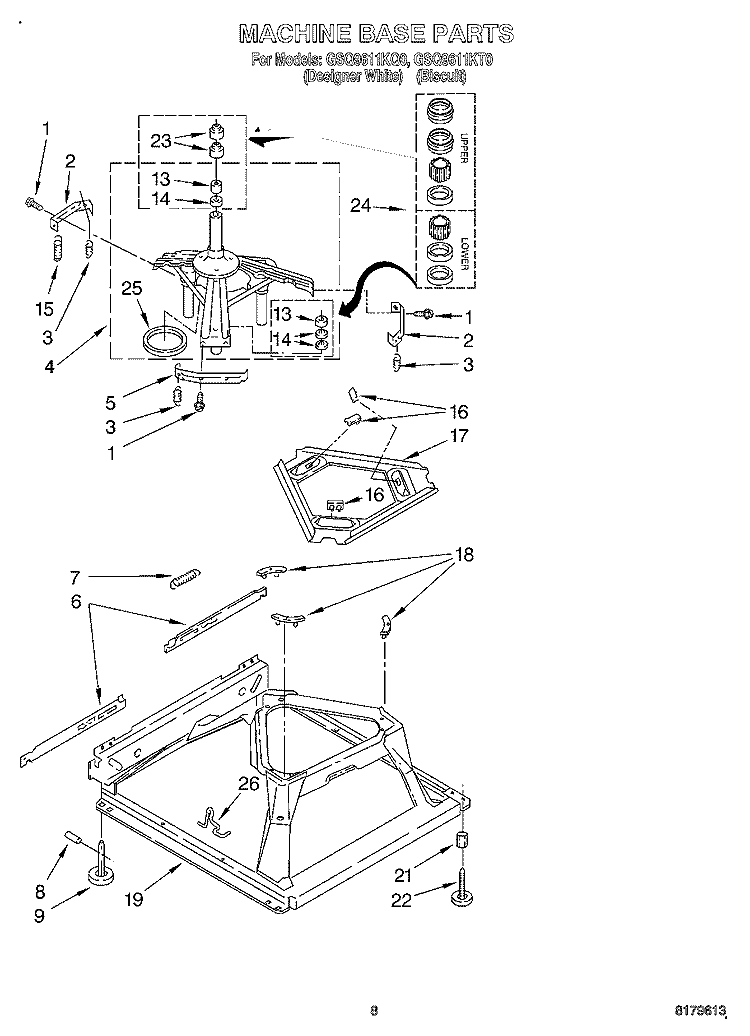 MACHINE BASE Diagram and Parts List for GSQ9611KT0  Whirlpool Washer