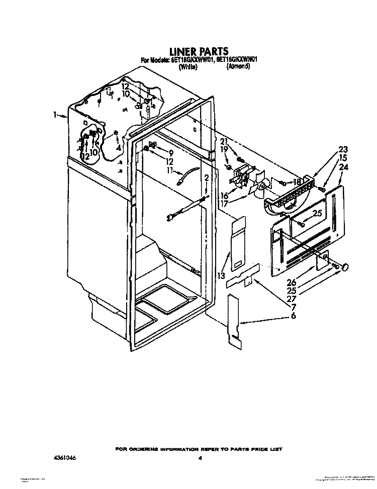 LINER Diagram and Parts List for 6ET18GKXWW01  Whirlpool Refrigerator