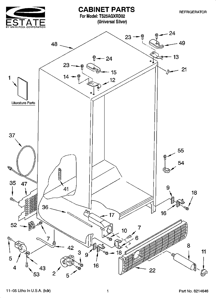CABINET PARTS Diagram and Parts List for TS25AGXRD02  Estate Refrigerator