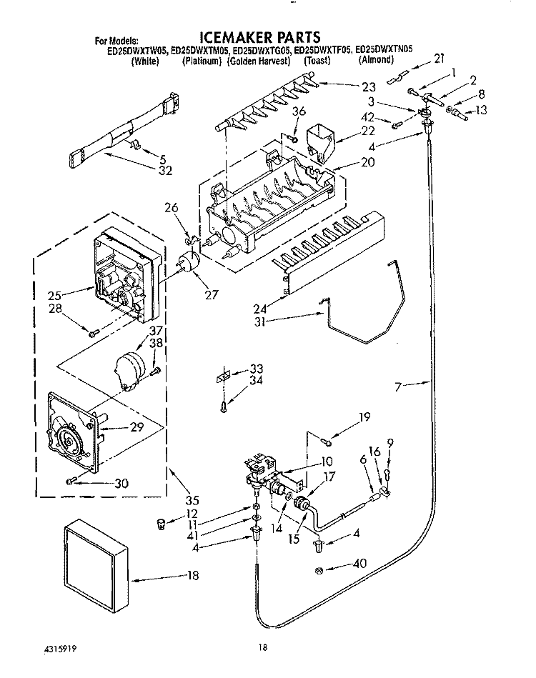 ICEMAKER, LIT/OPTIONAL Diagram and Parts List for ED25DWXTW05  Whirlpool Refrigerator