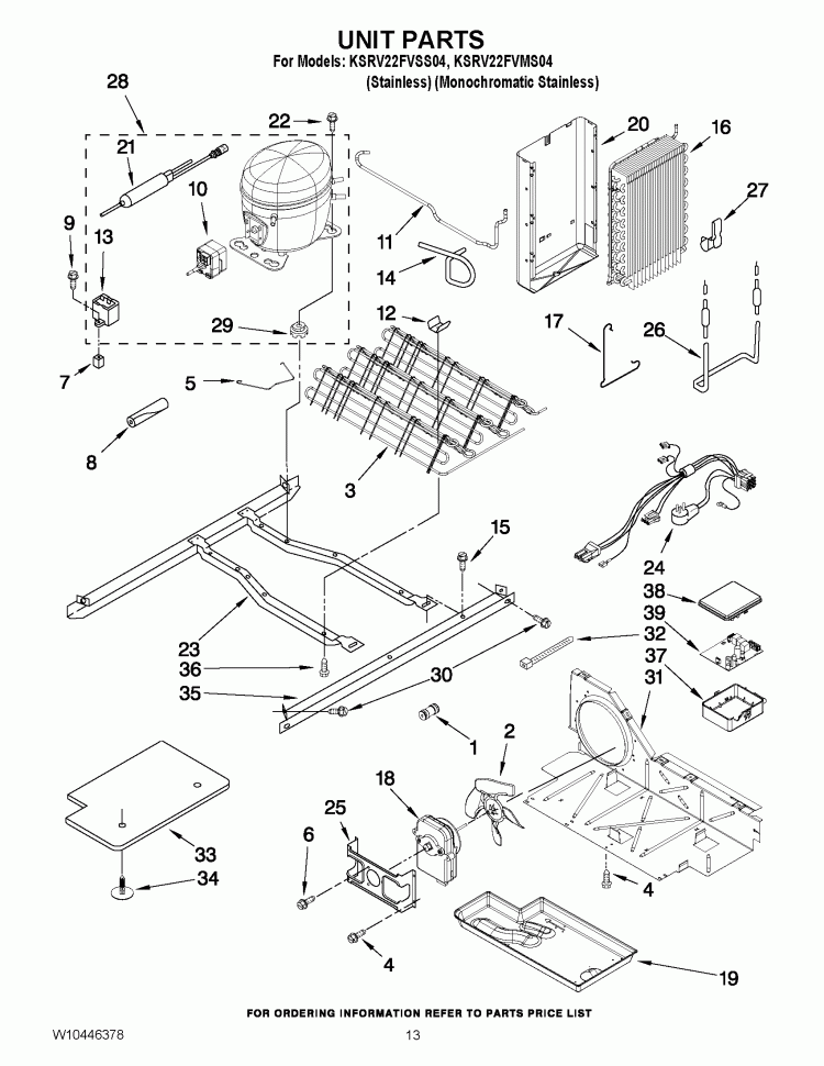 UNIT PARTS Diagram and Parts List for KSRV22FVSS04  KitchenAid Refrigerator