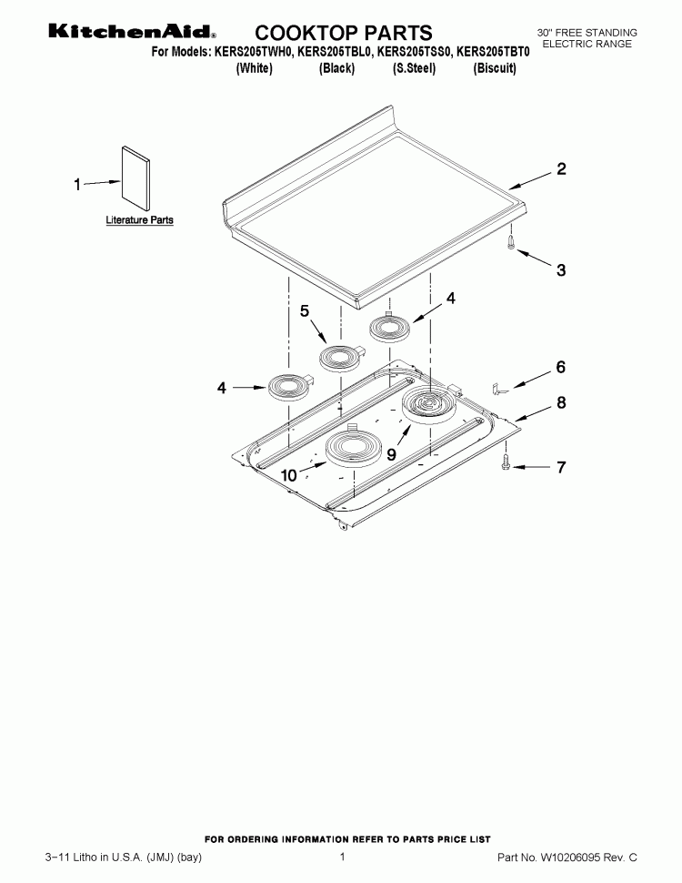 COOKTOP PARTS Diagram and Parts List for KERS205TBT0  KitchenAid Range