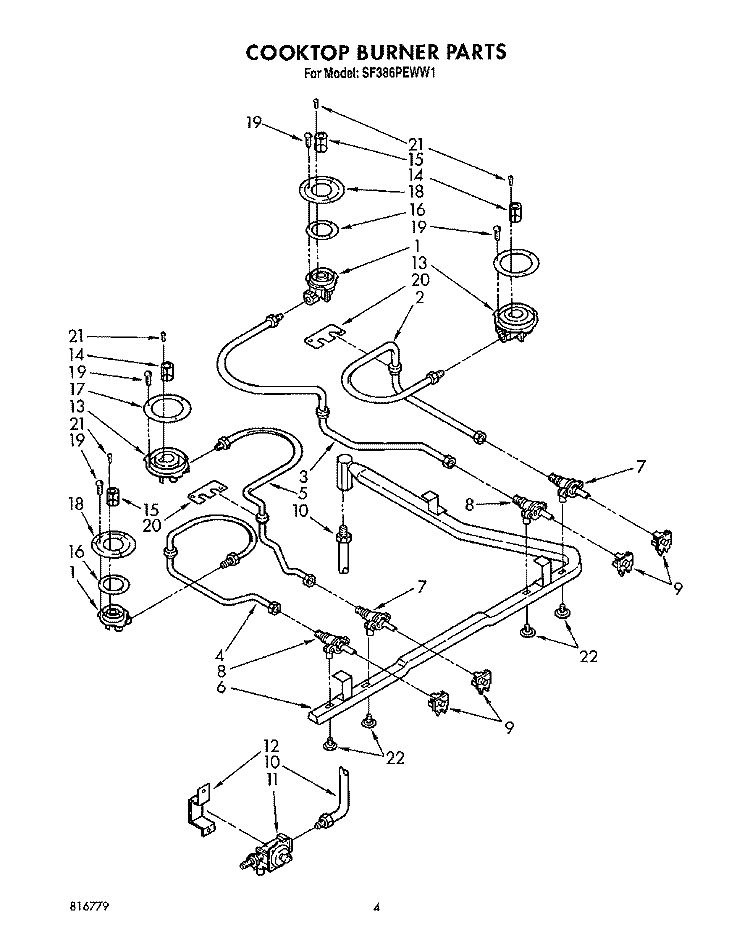COOKTOP BURNER Diagram and Parts List for SF386PEWW1  Whirlpool Range