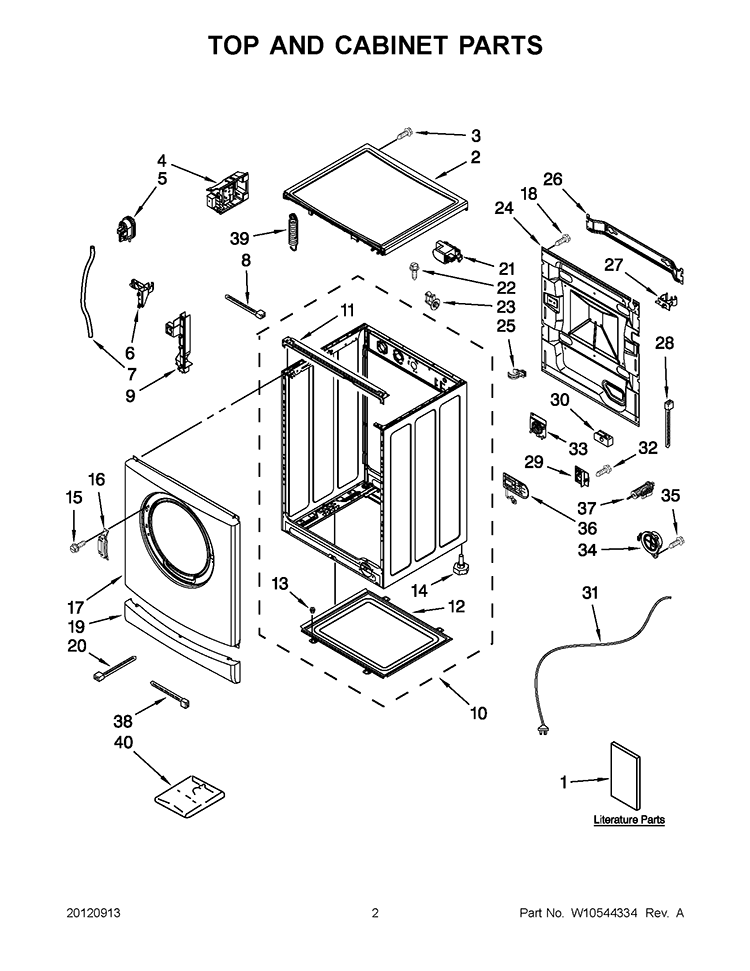 TOP AND CABINET PARTS Diagram and Parts List for WFC7500VW2  Whirlpool Washer