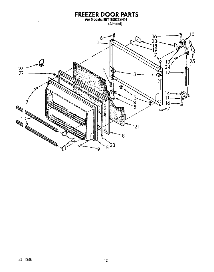 FREEZER DOOR Diagram and Parts List for 8ET18DKXXN01  Whirlpool Refrigerator