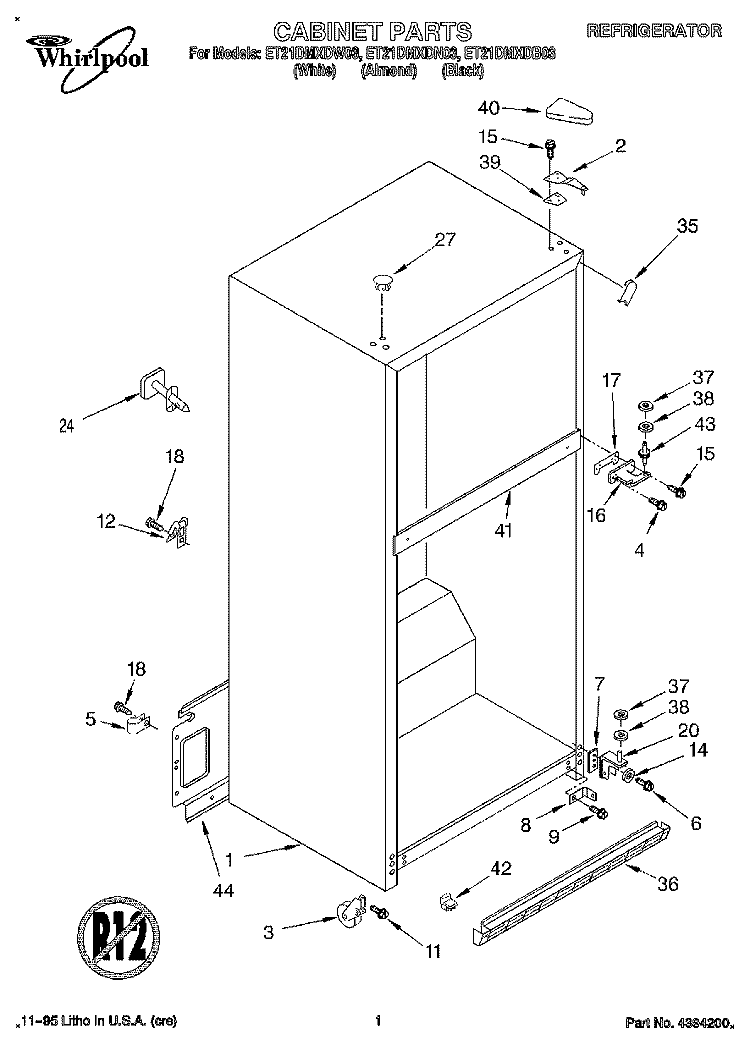 CABINET Diagram and Parts List for ET21DMXDW03  Whirlpool Refrigerator