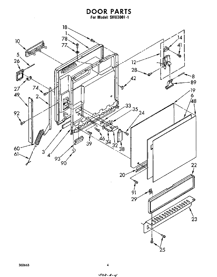 DOOR Diagram and Parts List for SHU30011  Whirlpool Dishwasher